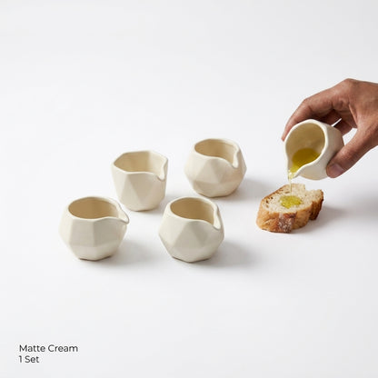 TahdbNa™ 5-Piece Ceramic Oil Pouring Cups - Matte Black Geometric Dosing Scoops for Olive Oil, Soy Sauce, Vinegar & Salad Dressings | Drip-Free Mini Sauce Boats & Dipping Bowls for Kitchen & Dining