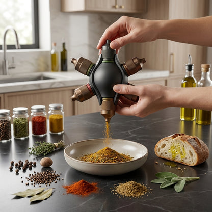 TahdbNa™ Flavor Mod 6-in-1 Spice Caddy & Marinade Injector | Portable Seasoning Dispenser with Precision-Dispense Tips & Instant-Fill Base | Premium Food-Grade BBQ & Cooking Culinary Tool for Chefs