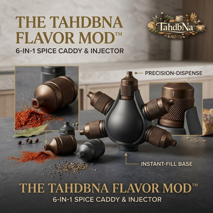 TahdbNa™ Flavor Mod 6-in-1 Spice Caddy & Marinade Injector | Portable Seasoning Dispenser with Precision-Dispense Tips & Instant-Fill Base | Premium Food-Grade BBQ & Cooking Culinary Tool for Chefs