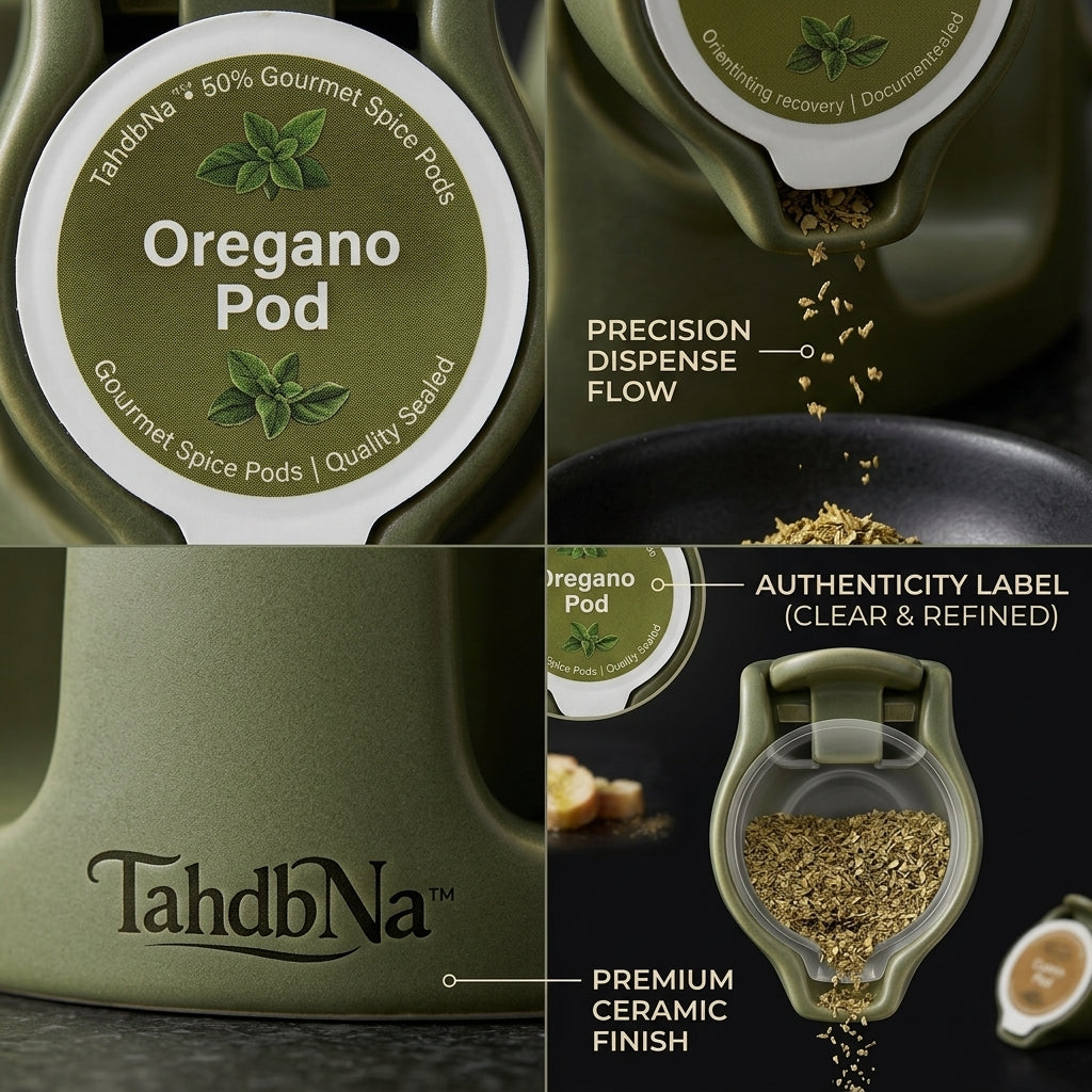 TahdbNa™ Ergonomic Spice Dispenser Carousel - Precision Seasoning Pod Organizer with One-Touch Ergo-Dispense System | Modern Olive Green Herb and Spice Rack for Kitchen Countertop & Cooking