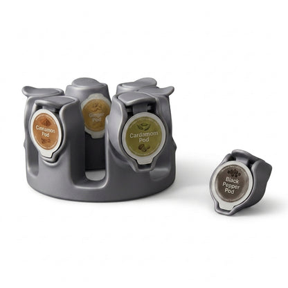 TahdbNa™ Ergonomic Spice Dispenser Carousel - Precision Seasoning Pod Organizer with One-Touch Ergo-Dispense System | Modern Olive Green Herb and Spice Rack for Kitchen Countertop & Cooking