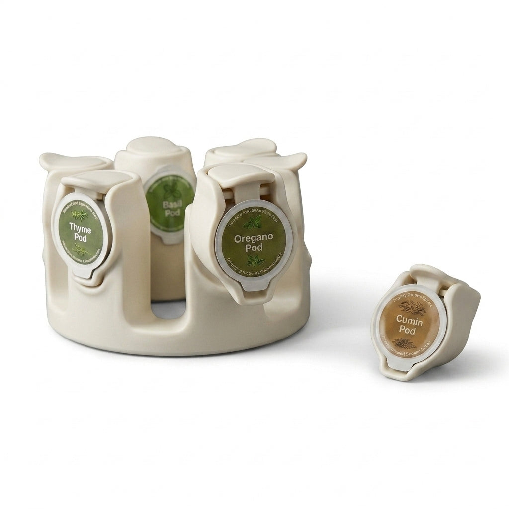 TahdbNa™ Ergonomic Spice Dispenser Carousel - Precision Seasoning Pod Organizer with One-Touch Ergo-Dispense System | Modern Olive Green Herb and Spice Rack for Kitchen Countertop & Cooking